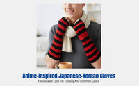 Cosplay Party Fingerless Gloves, Striped Knit Arm Warmers, Christmas Anime Style, Unisex, Autumn Winter Accessory, Polyester