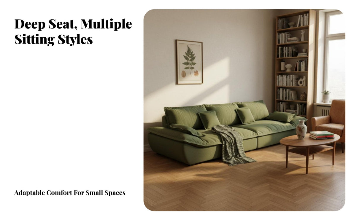 Curved Corduroy Sofa Retro Aesthetic Living Room Furniture mid-century modernperiod Inspired Lounge Couch for Homeowners, Families, Den, book corner corner, Home Office