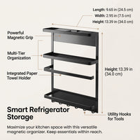 Bedroom Metal Fridge Organizer, 4 Tier Iron Art Wall for Kitchen Suction Cup Side Rack for Students, Space-Saving Storage Solution