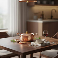 Small Copper Pot European Style Single Person Induction Pot Personal Size Copper Stockpot with Lid for Dining Table, Kitchen