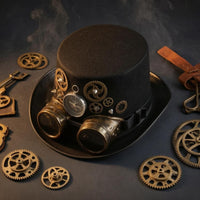 Compass Ornament Top Hat with Goggles Smooth Dark Finish Steampunk Top Hat