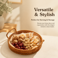 Home Storage Basket with Handles, Round Fruit Storage Basket, Brown Synthetic Polymer for Kitchen & Living Room, 4 Pieces