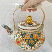 2.5 L Enamel Tea Kettle Safe Material 2.5L Water Boiling Pot Vintage Design Enamel Teapot Floral Stovetop Kettle Decorative