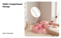 Lighted Mirror with Storage Base light-emitting diode Lighting Makeup Organizer Large Capacity