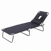 Adjustable Backrest Folding Lounge Chair Metal Frame Folding Outdoor Cot Textile Surface Reclining Cot Side Support Loops for Patio, Balcony, Yard, Sunbathing Area