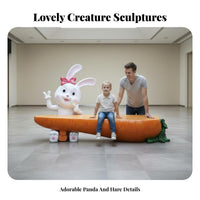 Panda Sculpture Seat Weather Resistant Cartoon Panda Bench Fiberglass Character Chair for Children, Families, Shopping Mall, Playground, Park