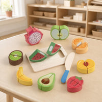 Wooden Cutting Toy Hands-on Pretend Slicing Set Realistic Wooden Food Playset