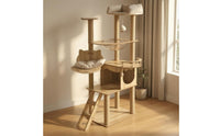 Wooden Feline Climbing Structure Padded Cat Climbing Tree Beige Animal Furniture