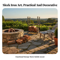 Indoor Outdoor Use Firewood Rack with Tool Set Minimalist Design Firewood Log Rack with Tools Wrought Iron Log Bin Easy Assembly for Patio, Living Room