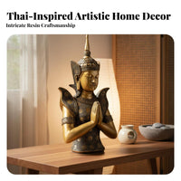 Antiqued Finish Thai Design Buddha Bust Feng Shui Ornament Southeast Asian Decor Statue Peaceful Ambiance Resin Buddha Sculpture Handmade Look for Meditation Practitioners, Spiritual Seekers, Living Room, Temple, Office, Entryway
