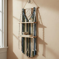 Handmade Macrame Hanging Shelf Double Layer Macrame Wall Shelf Cotton Rope Tassel Wall Organizer Tassels for Living Room, Bedroom, Nursery
