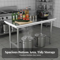 Stainless Steel Work Table Easy to Clean Restaurant Cutting Table Rust Resistant Kitchen Furniture for Caterers, Chefs, Bakery, Workshop, Laundry Room