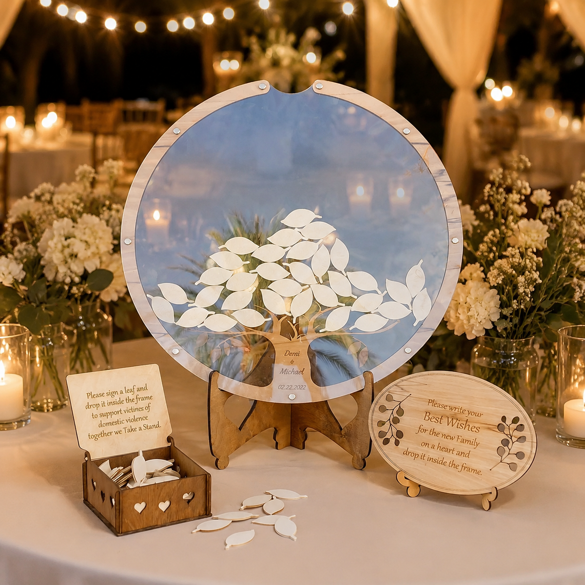 Wedding Drops Tree-shaped Wooden Guest Book for Wedding Reception, 30x30cm