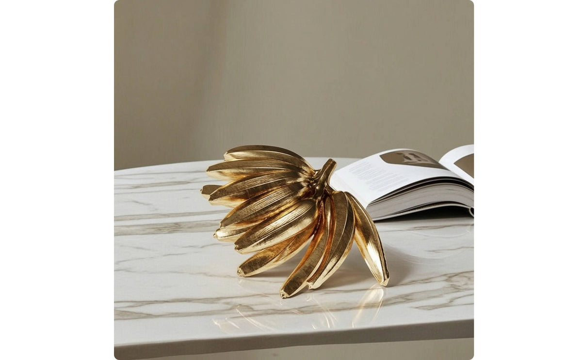 Metal Banana decor Golden Finish-Toned Banana Sculpture Shiny Tabletop Ornament for Coffee Table, Desk, Reading Corner