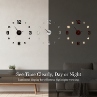 DIY Luminous Wall Clock Modern Self-Adhesive Large 3D Sticker Clock for Living Room Bedroom Decor