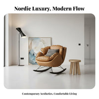 Gentle Rocking Motion Upholstered Double swaying chair Wide Two-Person Seat Upholstered Chaise Loveseat Nordic Design Lounge Seating Shell Shape for Adults, partners, homeowners, Balcony, Living Room, Bedroom, perusing Corner