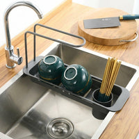 Telescopic Drain Basket Kitchen Sink Drainer, Rectangular Stainless Steel Over The Sink Rack, Modern Minimalist Style Kitchen Organiser Tool