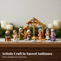 10 Pieces Child-Friendly Design Cartoon Nativity Set Long-Lasting Cute Nativity Figures Christmas Manger Scene for Christians, Collectors, Home Decor, Mantelpiece, Living Room, Mantle