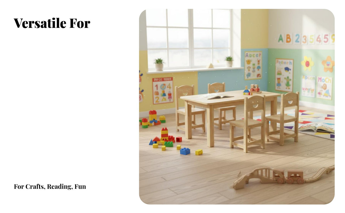 Solid Wood Wooden Kids Table and Chair Set Multi-Functional children's Study Desk Set Multifunctional Toddler Play Table and Chairs Polished Rounded Corners for Toddlers, Preschoolers, Parents, Kindergarten, Classroom, Daycare, Playroom