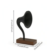 Gramophone Speaker Ornament Retro Speaker Statue with Geometric Base Sculptural Phonograph Ornament for Bookshelf, Office Desk