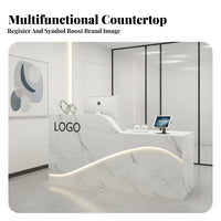 Modern Front Desk High-Gloss Finish Glossy Checkout Counter with Storage Multi-Functional Company Welcome Desk for Beauty Salon, Lobby