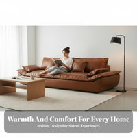 Deep-Seat Leather Settee real Cowhide Sofa Oil Waxed Finish Living Room Seating for Families, Office Professionals, Lounge Area, Apartment, Bedroom
