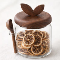 Glass Storage Jar with Wooden Spoon, Clear Glass Food Container for Tea Coffee Beans, Airtight Pantry Storage for Dry Ingredients