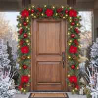 Lighted Artificial Christmas Garland Conifer Christmas Garland with Pinecones Faux Vine for Mantel, Staircase, Doorway