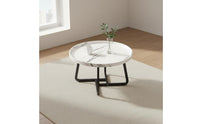 2 Pieces Easy to Clean Nesting Coffee Table Set Sturdy Metal Frame Round Tray Top Table Set for Small Apartment Dwellers