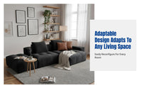 Modern Linen Sofa, Minimalist Italian Sectional, Black, Living Room Corner Couch