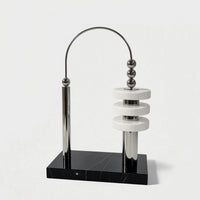 Metal Sculpture with Marble Base Geometric Tabletop Ornament Centerpiece Modern Statue Abstract for Living Room, Office