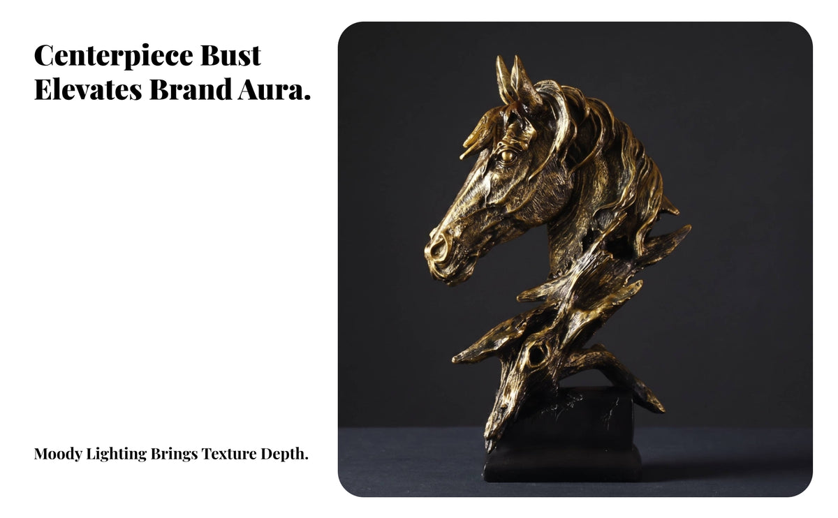 Equestrian Horse Head Bust | matte mineral-Like Finish, Horse Statue with Pedestal Base, Heavily Textured Surface, for Study