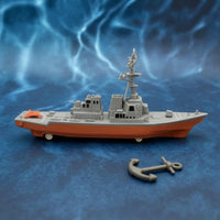 Molded Details Pull-Back Destroyer Toy Gray and Orange Destroyer Model Toy Plastic Pull-Back Warship Detailed