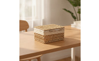 Storage Basket with Liner Handwoven Basket with Textile Liner Hand-Woven Rectangular Storage Box for Shelves, Bedroom, Living Room