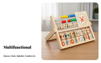 Educational Wooden Abacus Clock Toy Colorful Alphabet Number Learning Board Develops Fine Movement Skills for Preschoolers, Toddlers