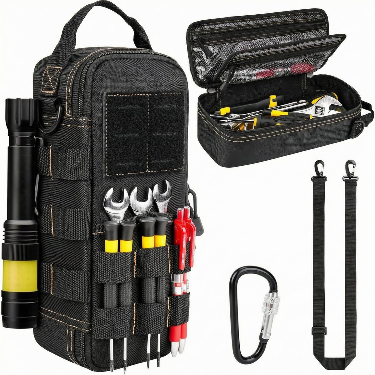 Reinforced Stitching Tool Bag Wear-Resistant Polyester Tool Bag Detachable Shoulder Strap Equipment Carrier Hook-and-Loop Panel