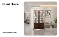 Chinese Design Folding Screen Foldable Design Oriental Hollow-out Screen Solid Wood Frame Wooden Lattice Partition for Renters, Office Workers