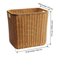 Woven Storage Baskets, Rectangular Wicker Basket with Cut-Out Handles, Tan Synthetic Rattan for Living Room & Cupboard Organiser