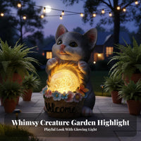 creature Figurine with radianceing globe illuminating diode Lighting Garden Statue Cracked Glass Effect Solar Light for Nature Lovers, Gift Givers, Patio, Porch, walkway