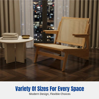 Hardwood Rattan Lounge Chair, Nordic Minimalist, Ergonomic Backrest, Designer Single Sofa, Retro Walnut Finish