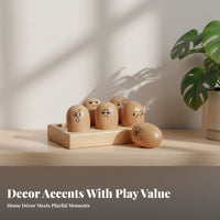 6 Pieces Printed Faces Wooden Emotion Toy Set Natural Wood Egg Matching Toy Pretend Play Wooden Sorting Tray Easy to Grasp for Children