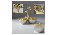 Tabletop Dish with Ginkgo Foliage & goldenTone Snack Bowl with Leaf Topper Ribbed for Home Entertaining
