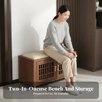 New Chinese design Upholstered Shoe Changing Stool durable Wood Frame Upholstered Shoe Rack Seat High Load Capacity Entrypath Bench Easy to Clean for Homeowners, Families, Adults, Foyer, Living Room, Bedroom, Closet