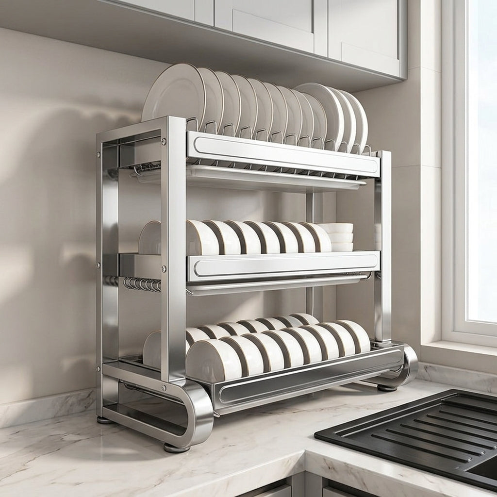 Stainless Steel Dish Rack and Draining Rack with Drip Tray, Kitchen Dish Rack for Home Apartment Kitchen