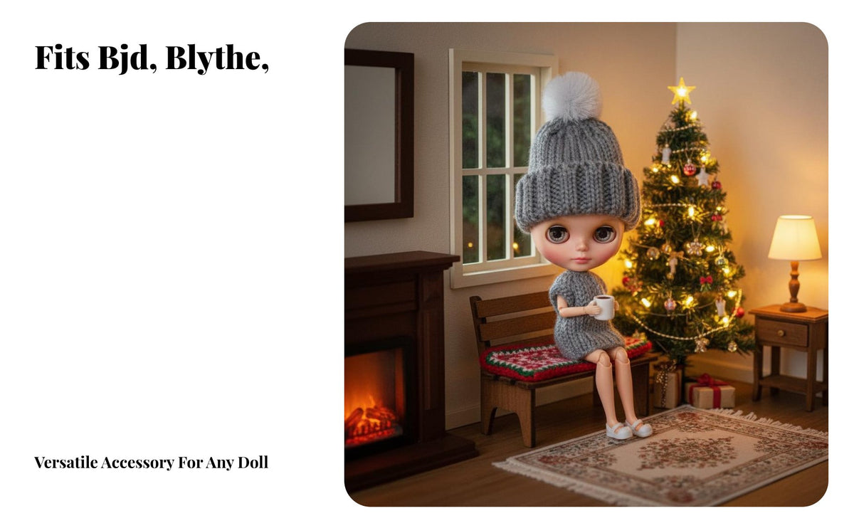 BJD Doll Winter Cap Soft and Soft Doll Tassel Hat Cute Design Tiny Woolen Yarn Hat for Hobbyists, Seasonal Display