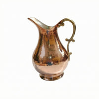 Artisanal Decorative Turkish Pitcher Curved Handle Metal Water Pitcher Flared Spout Table Accessory Wide Rounded Body