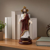 Resin Figurine with Pedestal Golden Base-Trimmed Hand-Painted Religious Statue Standing Christian Figurine for Prayer Corner, Altar, Mantel