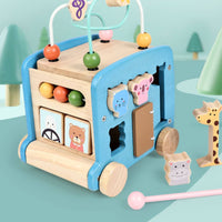 Educational Wooden Activity Cart Learning Wooden Busy Box Cart Interactive Activity Play Cube Safe for Babies, Nursery