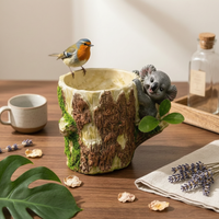 Koala Stump Decor Bark-Textured Tree Stump Ornament Hollow Top for Outdoor