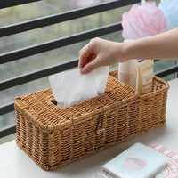 Storage Box and Tissue Box Holder for Bedroom Decor, Multi-purpose Rectangular Napkin Holder with Compartments, Living Room Decorative Woven